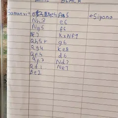 A student's notation sheet from a game. Learning to read and write chess notation is a fundamental skill we teach, allowing players to study and analyze games.