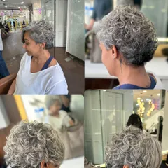 This collage shows a short, curly pixie cut on beautiful silver hair. It's a practical, stylish, and confident look that proves short hair can have amazing texture.