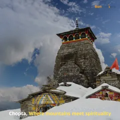 The Tungnath temple, the highest Shiva temple in the world, covered in a blanket of snow. Located in the Chopta region, this is where spirituality truly meets the mountains.