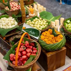 A vibrant display of traditional Indian treats like amla, starfruit, and java plums at our nostalgic food counter. We use fresh, seasonal produce to bring these old-school flavours to your event.