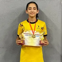 Celebrating our champion Deborah, who took home the winner's trophy for U15 Girls Doubles and was the runner-up in Girls Singles at the PSB Championships.