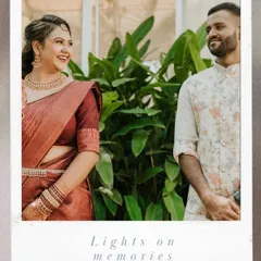 A candid shot of a couple sharing a smile, presented in a creative polaroid frame. This style adds a warm, personal touch to your wedding story.