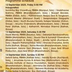 The programme schedule for a three-day dance festival in Kolkata, where I performed a solo piece at the historic Rabindra Sadan.