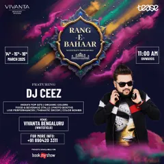 Poster for "Rang-E-Bahaar," a premium Holi celebration at the 5-star Vivanta by Taj, Whitefield.