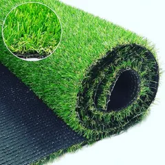 A close up view of a popular 25mm artificial grass roll. The magnified section shows the dense, multi-toned blades that give it a realistic look, while the durable backing ensures it lasts.