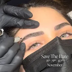 A close-up view of the microblading process in action. Our expert artist uses a precision tool to create fine, hair-like strokes, demonstrating the meticulous detail that goes into crafting each custom brow shape.
