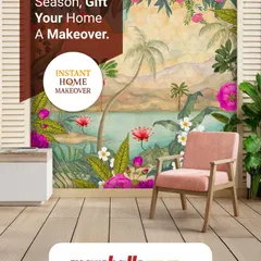 This festive season, gift your home a makeover. A vibrant tropical mural instantly transforms this room, making it ready for celebrations in just one day.