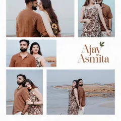 This layout tells a small story of Ajay and Asmita's connection, blending close-ups with wider shots of them against the serene beach landscape.
