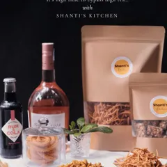 My snacks are not just for tea time. They also make a wonderful accompaniment to evening drinks. Here, my homemade murukku and spicy peanuts are paired with wine and a rum cola for a relaxed sundowner.