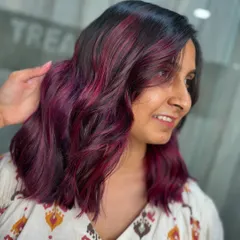 A beautiful color cocktail of pink dreams, cherry vibes, and violet skies. This multi-tonal look is playful, creative, and absolutely unique.