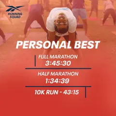 A graphic showcasing my personal best timings for the full marathon, half marathon, and 10k. I've been through the grind myself.