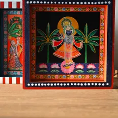 Another view of the Shrinathji block, showing its deep, shadow-box style construction and hand-painted border.