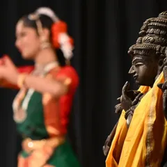 The dance is always an offering to the divine. This photograph beautifully captures the spiritual connection, with the dancer in the background and the idol of Lord Nataraja in the foreground, symbolizing the source of our art form.