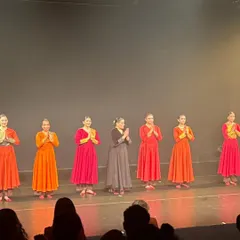 Taking a bow with my students after a Kathak showcase. This moment is the beautiful result of all our hard work, dedication, and shared love for the art form.