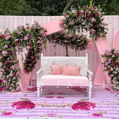 Enchanting moments at a baby girl's Tonsure Ceremony. We created this beautiful pastel pink outdoor setup to celebrate this important milestone with love and joy.