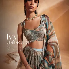 A closer look at the Ivy Lehenga Set, highlighting the coruscating hand-embellished blouse that lends effortless elegance to the ensemble.