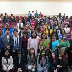 A group photograph with the bright students and faculty of Mount Carmel College in Bengaluru. I spoke to them about women's rights and justice, 75 years after our Constitution was framed.