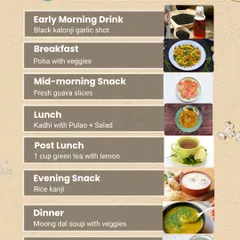Wednesday's meals, like poha with veggies and kadhi with pulao, are designed to be both comforting and healing for your gut.