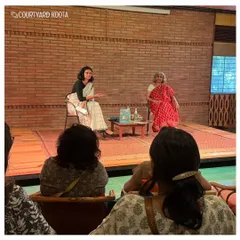 A view from the audience during the talk on Indian children's books. The conversation explored the evolving landscape of literature for young readers in India.