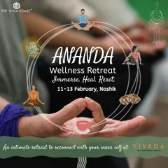 This is your invitation to our Ananda Wellness Retreat in Nashik. It's an intimate, 3-day journey to immerse, heal, and reset your system with yoga, breathwork, and nourishing food in a beautiful, serene setting.