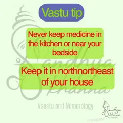 Where you store your medicines is very important for your health. Never keep them in the kitchen, where the fire element can affect their potency. The correct place is the North-North-East zone of your house.