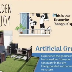 Artificial grass offers the look and feel of a lush meadow without the maintenance. It's a perfect solution for balconies and terraces, helping you feel grounded and connected to nature from your sanctuary in the sky.