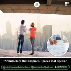 We create architecture that inspires and spaces that speak. This image symbolizes our role in overseeing a project's development from the blueprint stage to its realization against the city skyline, ensuring the structural and aesthetic vision is met.
