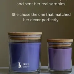 To ensure the perfect color match, I created two different shades of purple and sent wax samples to the client. She chose the one that perfectly matched her decor.