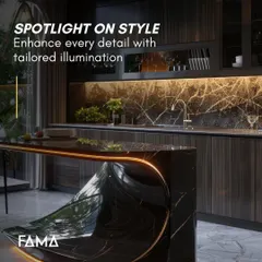 Spotlight on style. This kitchen uses tailored illumination to enhance every detail, from the dramatic veining of the marble backsplash to the elegant curve of the island. Lighting is not just for visibility; it is for creating drama.