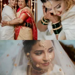 A collage of pure emotion. A heartfelt hug between the bride and her mother, a quiet tear, and a serene portrait capture the deep feelings of a wedding day.