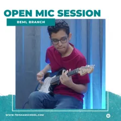 A student showcasing his electric guitar skills at the BEML branch open mic. My school offers a platform for instrumentalists as well as vocalists.