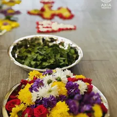 Offerings of fresh flowers and bilva leaves for our Mahashivratri puja. These simple, natural elements are part of our preparation to honor Shiva and align with his transformative energy.