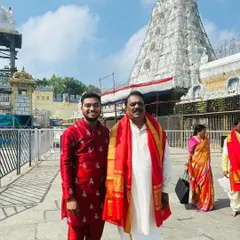 A client looking blessed in our vibrant red embroidered kurta set. This is a perfect outfit for a religious ceremony or a festive celebration.