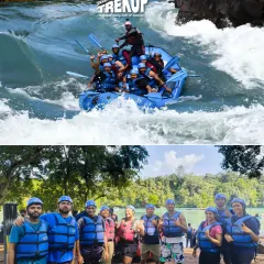 The thrill of white water rafting in Dandeli and the happy faces of the crew after a successful run. This is what team adventure looks like.