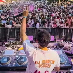 The view from my console, looking out at a sea of people celebrating Holi. I love being the one to provide the soundtrack for this much joy.