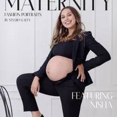 Redefining maternity style with a modern fashion portrait. Nisha looks absolutely stunning, blending a chic, powerful outfit with the beautiful glow of her baby bump.