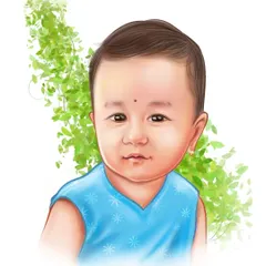 A beautifully rendered digital portrait of a baby. This style is less exaggerated and focuses on creating a sweet, artistic likeness, perfect for a first birthday gift.