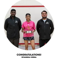 Our squash athlete Riyansika Verma proudly displays her Bronze Medal from the Dhunseri Sub Junior & Junior Nationals Championship in Kolkata, a result of her hard work and dedication.