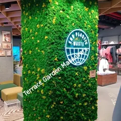 For this retail space, I created a branded statement piece by covering a large pillar in preserved moss and integrating the company's neon logo. It's a memorable feature that reinforces their eco-conscious message.