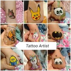 Our temporary tattoo artists are always a crowd-pleaser. We offer a wide range of kid-friendly designs, from unicorns and butterflies to Batman and Pikachu, all applied safely by our professional team.