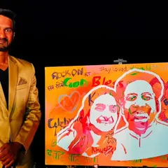 Here I am with the finished Magic Portrait. It's a combination of everyone's good wishes and my art, resulting in a colorful, meaningful, and personal keepsake for the couple.