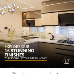 With 15 stunning finishes to choose from, you can personalize your dream home. This kitchen showcases a luxurious combination of glossy finishes, a statement chandelier, and integrated lighting, all crafted with German precision.