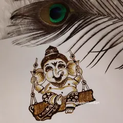 My 'Ganaraya'. This is a cute portrait of Lord Ganesha on a swing, a design I love to create during the Ganesh Chaturthi festival.