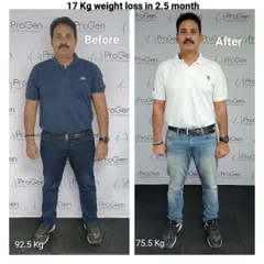 A remarkable 17 kg weight loss in 2.5 months. This client's journey from 92.5 kg to 75.5 kg is a testament to the effectiveness of our structured, science-based approach.