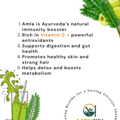 Amla is Ayurveda's natural immunity booster. This graphic lists its top 5 benefits, including supporting digestion, promoting healthy skin and hair, and boosting metabolism.