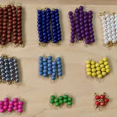 Instead of asking children to memorize multiplication tables, we help them see and feel what multiplication really is. These beautiful, handmade Coloured Bead Bars allow a child to physically build quantities and understand the concept in a concrete way, laying a deep and lasting foundation for mathematics.