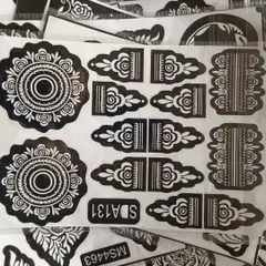 This stencil sheet includes classic mandala and finger designs. These are great for creating traditional-looking henna tattoos without the difficulty.