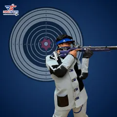 The art of precision is a journey of focus. Here, one of our rifle shooters demonstrates the concentration and steady form we cultivate, aiming for a perfect score on the target.