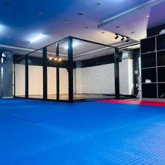 A different angle of our MMA fighting cage, showing its integration with the larger training area. This is where fight simulations happen.