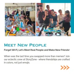 Forget Wi-Fi, let's meet real people! Our studio is a place where friendships are crafted in colors, not just emojis. Come join our eclectic crew.